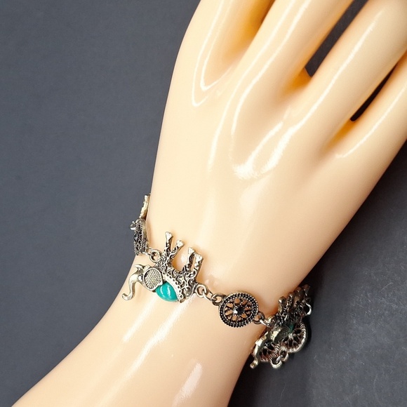 Silver and Turquoise Elephant Bracelet and Earring Set - Picture 5 of 5